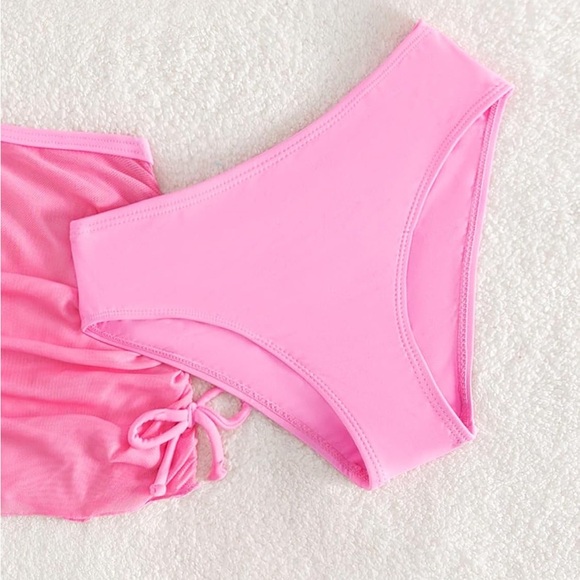 Girls Pink Wrap-Front top  and bottom Set with rushed skirt cover up - Picture 4 of 10